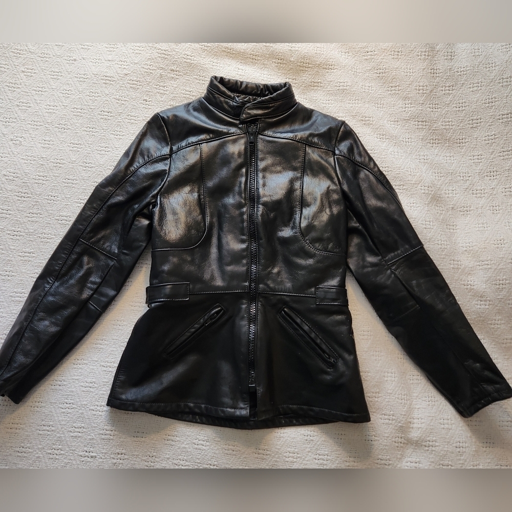 Women's Black Leather Falcon Motorcycle Jacket Size 10